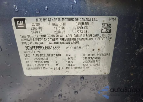 2014 Chevrolet Equinox 1Lt from USA, damaged, VIN 2GNFLFEKXE6313366